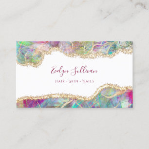 Faux iridescent aquamarine opal business card
