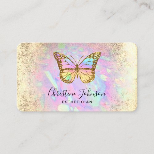 faux iridescent butterfly logo business card