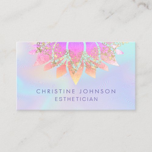 faux iridescent decor esthetician business card