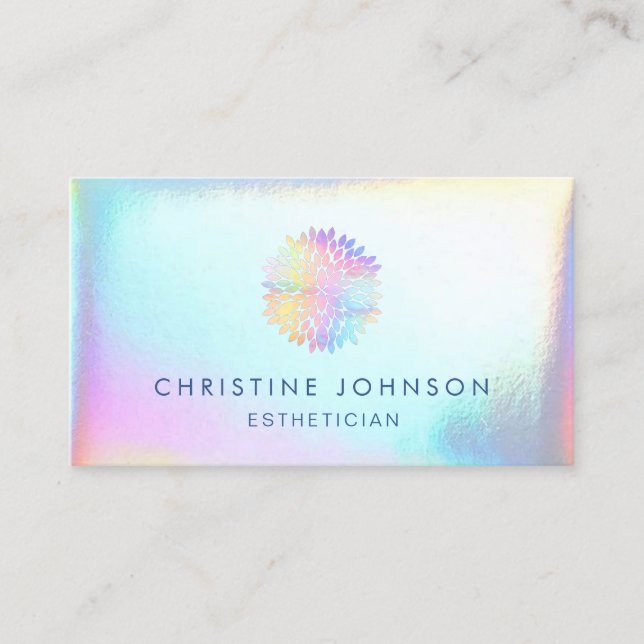 faux iridescent effect dahlia logo esthetician business card (Front)