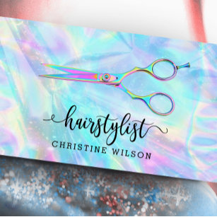 faux iridescent effect hairstylist scissors business card