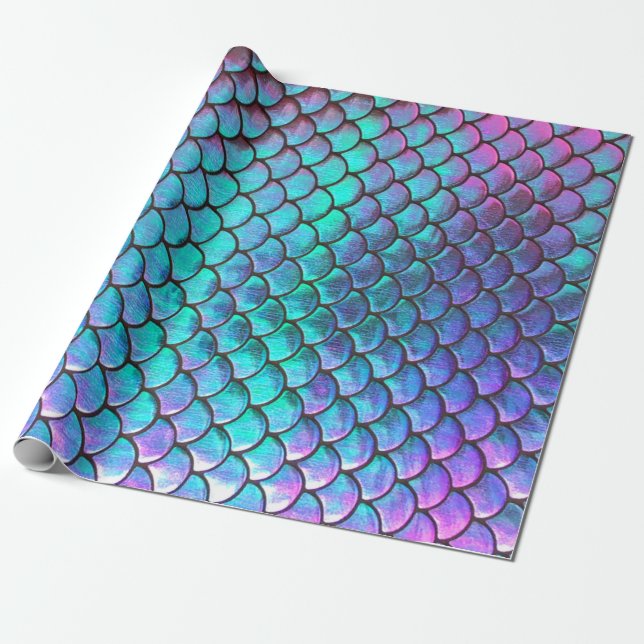 FAUX iridescent effect mermaid fish scale Wrapping Paper (Unrolled)