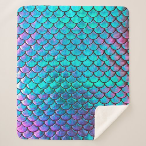 FAUX iridescent effect mermaid scales Sherpa Blanket