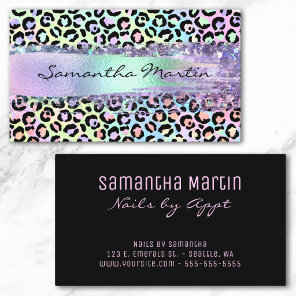 Faux Iridescent Foil Brush Stroke Rainbow Leopard Business Card