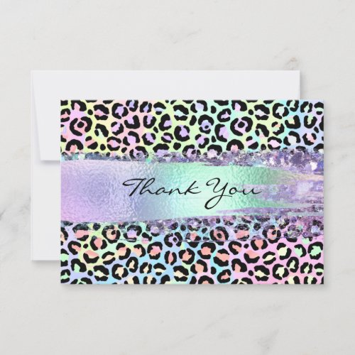 Faux Iridescent Foil Brush Stroke Rainbow Leopard Thank You Card