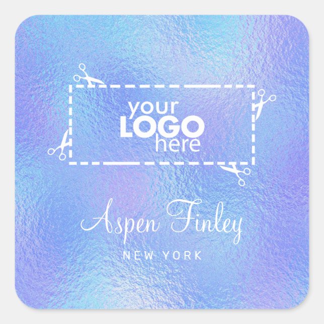 Faux Iridescent Foil Elegant Logo Square Sticker (Front)