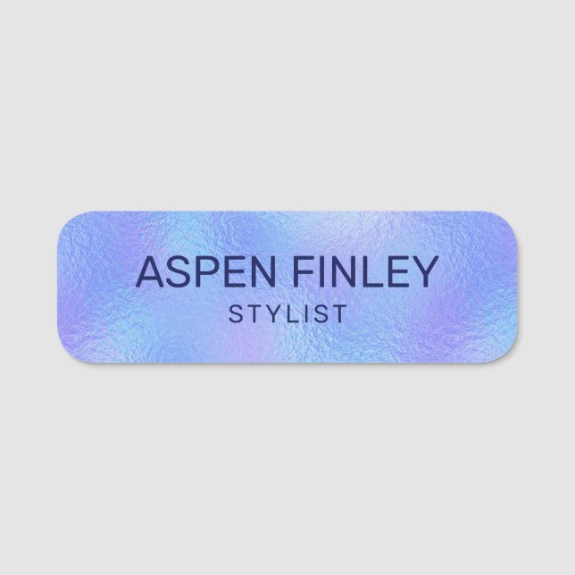 Faux Iridescent Foil Modern Name Tag (Front)