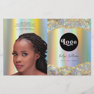 Faux iridescent glitter foil bifold brochure