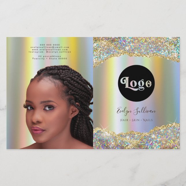 Faux iridescent glitter foil bifold brochure (Front)