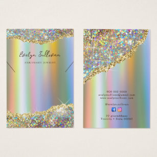 Faux iridescent glitter foil necklace display card
