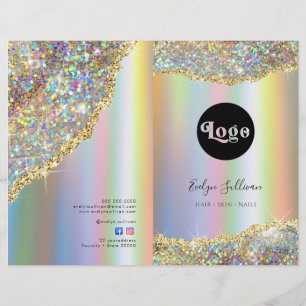 Faux iridescent glitter foil service menu brochure