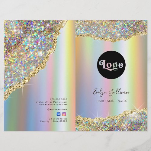 Faux iridescent glitter foil service menu brochure