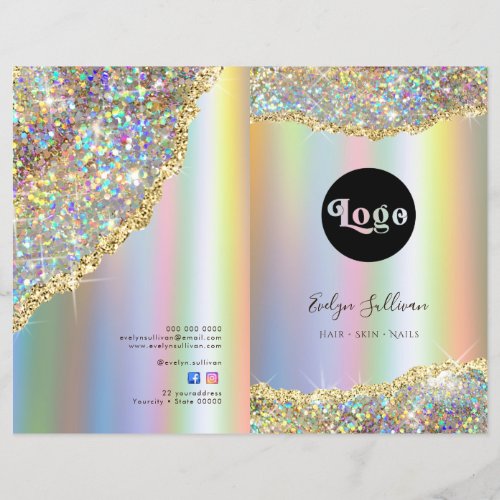 Faux iridescent glitter foil service menu brochure