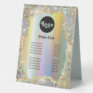 Faux iridescent glitter foil table tent