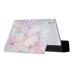 Faux Iridescent Glitter Watercolor Desk Business Card Holder
