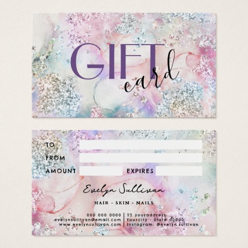 Faux iridescent glitter watercolor gift card