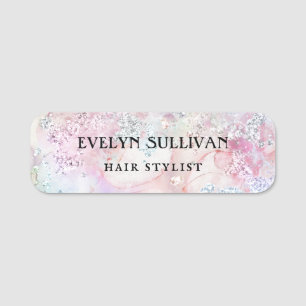 Faux iridescent glitter watercolor name tag