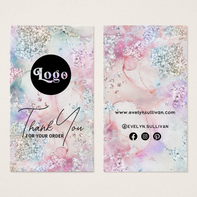 Faux iridescent glitter watercolor package insert (Front & Back)