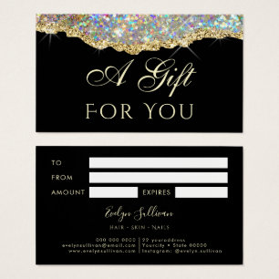 Faux iridescent gold glitter gift card