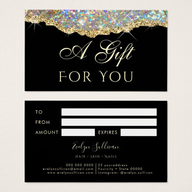 Faux iridescent gold glitter gift card (Front & Back)