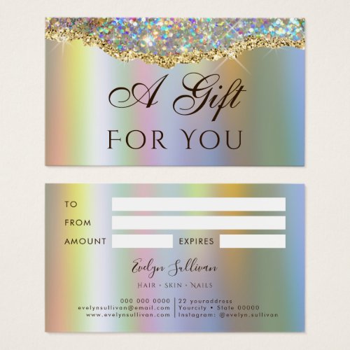 Faux iridescent gold glitter sequin gift card