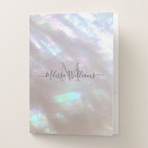 FAUX Iridescent Holographic Monogram Pocket Folder