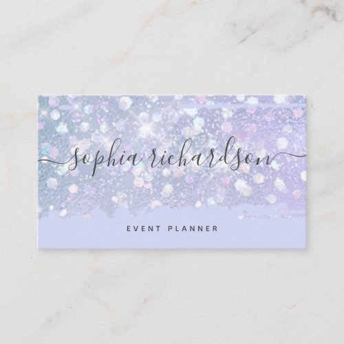 Faux Iridescent Look  Purple with Trendy Script Business Card