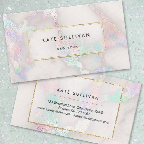 faux iridescent marble effect business card