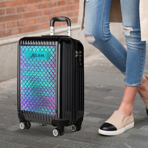 faux iridescent mermaid scale luggage