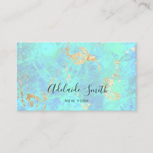 FAUX iridescent opal inspired blue green Business Card