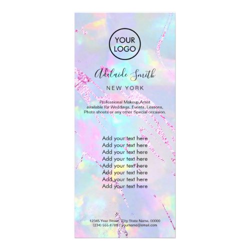 faux iridescent opal purple foil price list rack card