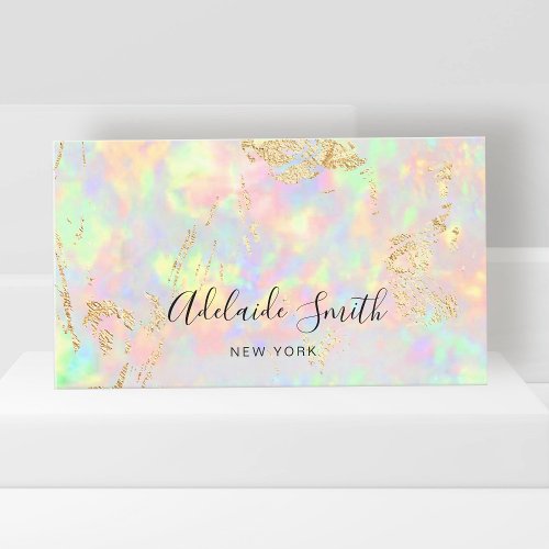 faux iridescent opal stone business card