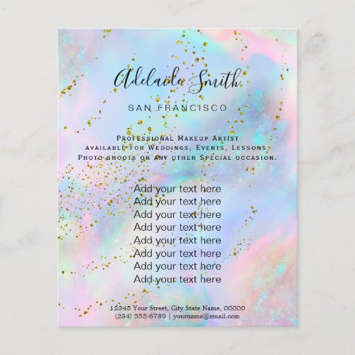 Faux iridescent pastel background and faux glitter flyer