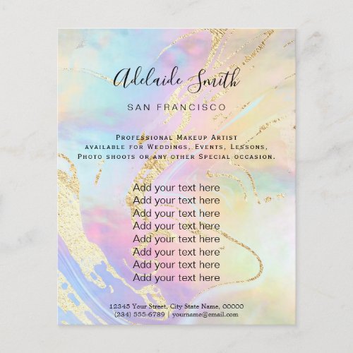 Faux iridescent pattern and faux gold foil flyer