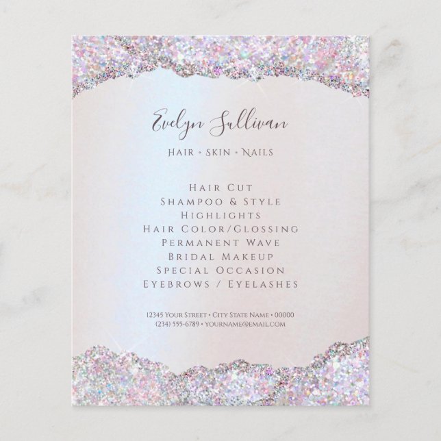 Faux iridescent pink glitter foil flyer (Front)