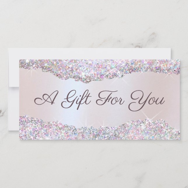 Faux iridescent pink glitter foil gift certificate (Front)