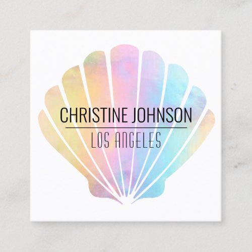 faux iridescent seashell square business card
