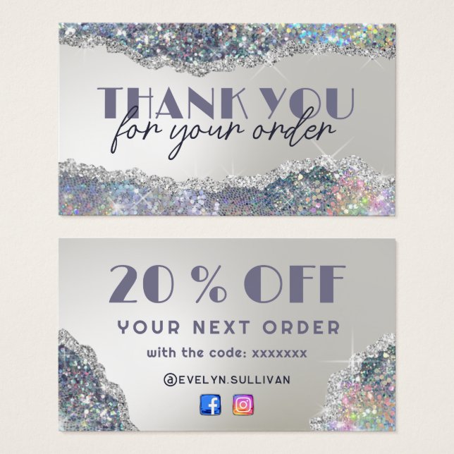 Faux iridescent silver glitter discount card (Front & Back)