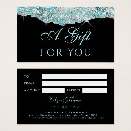 Faux iridescent teal glitter sequin gift card