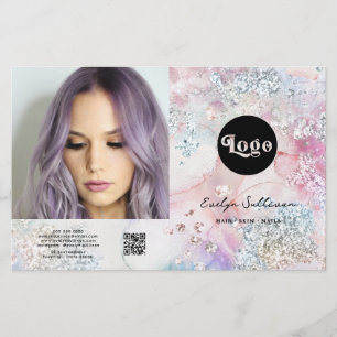 Faux iridescent watercolor glitter bifold brochure