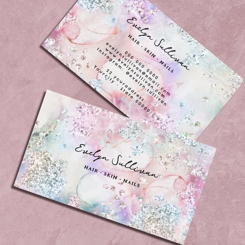 Faux iridescent watercolor glitter business card