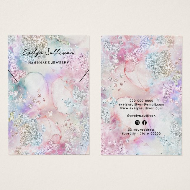 Faux iridescent watercolor necklace display card (Front & Back)