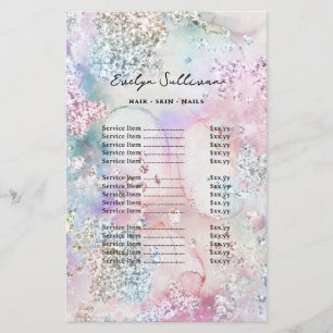 Faux iridescent watercolor price list flyer