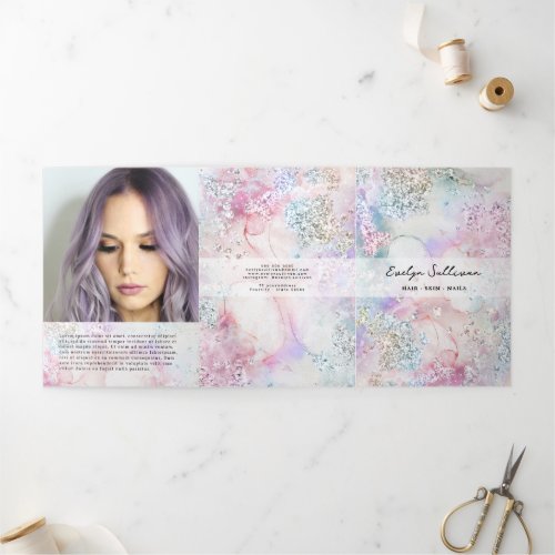 Faux iridescent watercolor trifold brochure