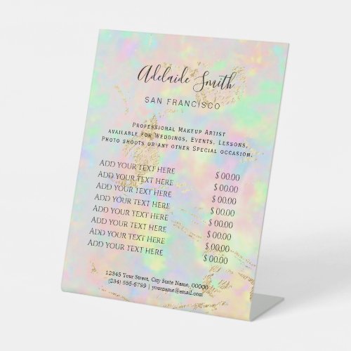 faux iridescent white opal price list  pedestal sign