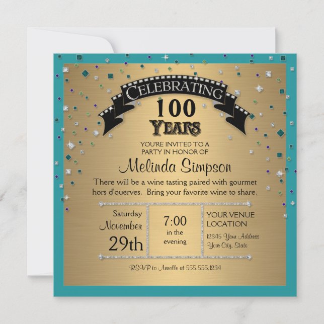 Faux Jewel Confetti Birthday Party Celebration Invitation (Front)