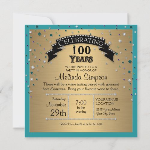 Faux Jewel Confetti Birthday Party Celebration Invitations
