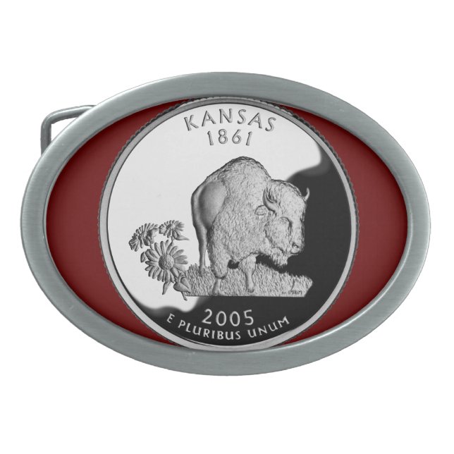Faux Kansas State Quarter Oval Belt Buckle (Front)
