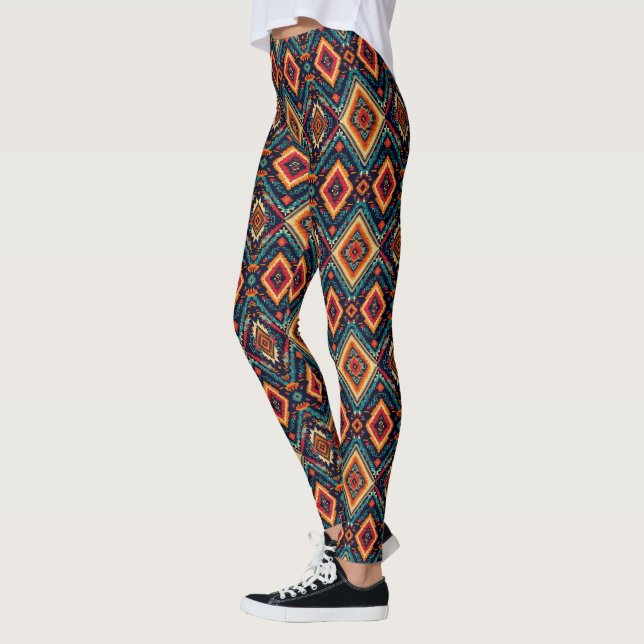 Faux knit Aztec tiled pattern Leggings (Left)