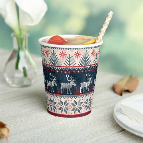 Faux Knit Holiday Pattern Nordic Theme Christmas Paper Cups